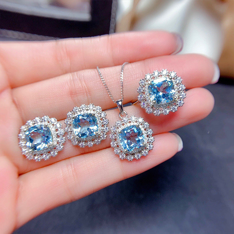 Wholesale Colorful Zircon Necklace Earrings Ring Set OLY-RS-Caoshi003